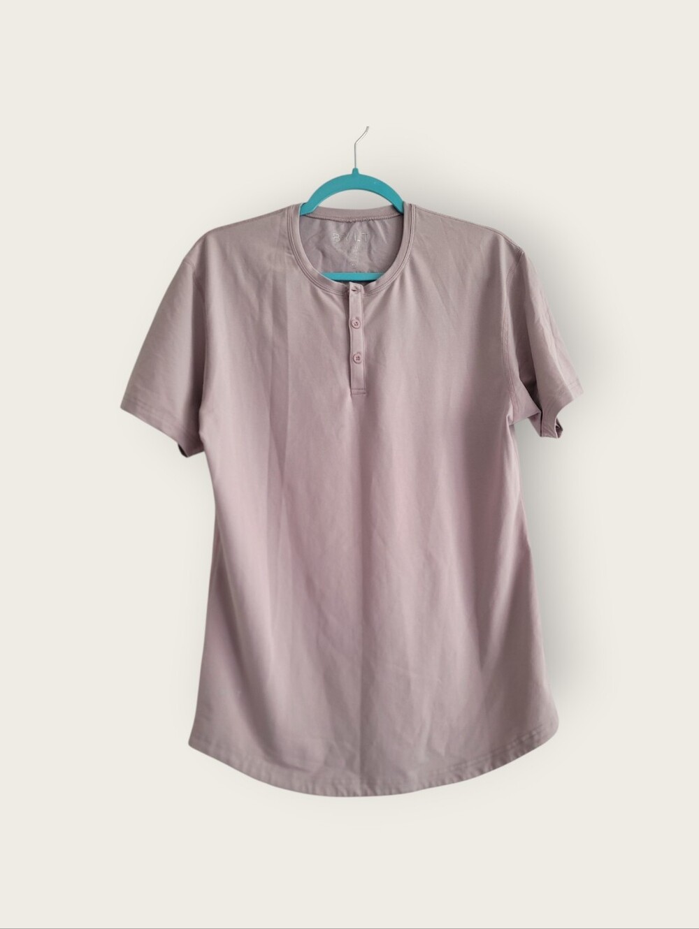 BYLT Basics Medium Light Gray Drop Cut Short Sleeve Henley Luxe T-Shirt Mens